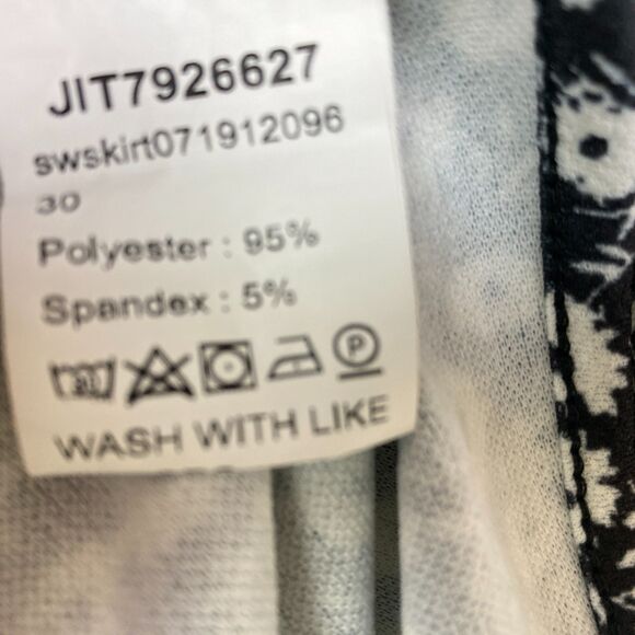 Shein Knit Maxi Skirt Side Slit Size 1X Black White Ditsy Floral Elastic Waist - Picture 6 of 6